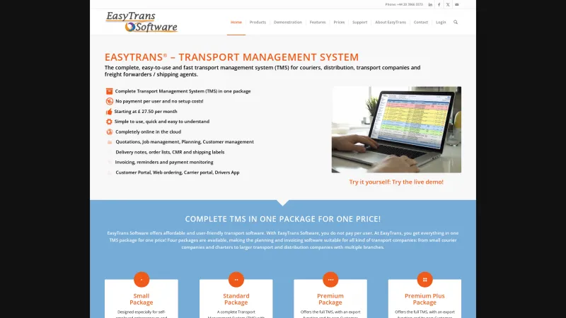 Homepage of EasyTrans