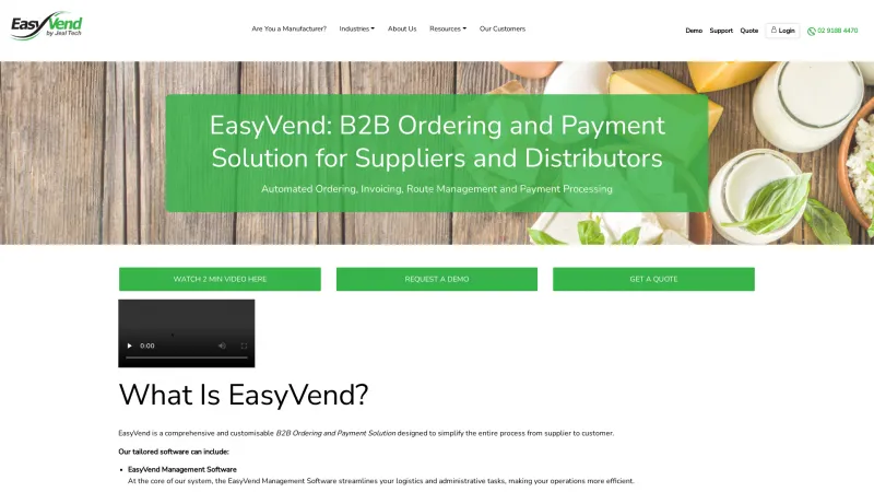 Homepage of EasyVend