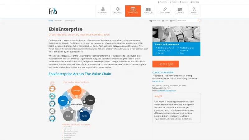 Homepage of EbixEnterprise