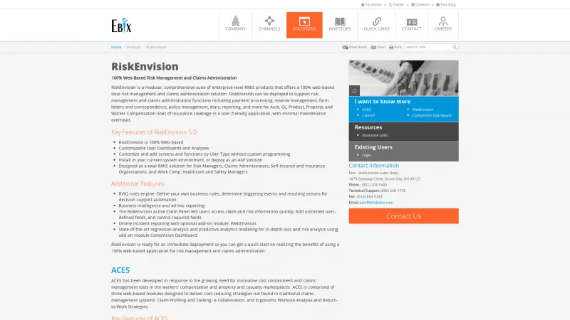 Homepage of RiskEnvision