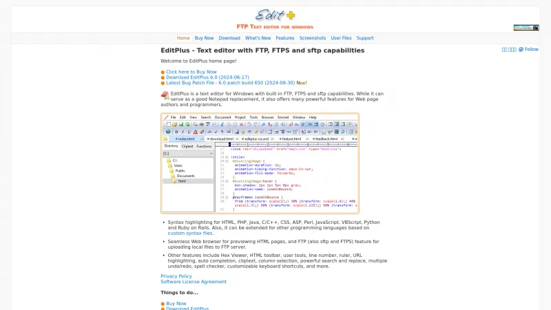 Homepage of EditPlus