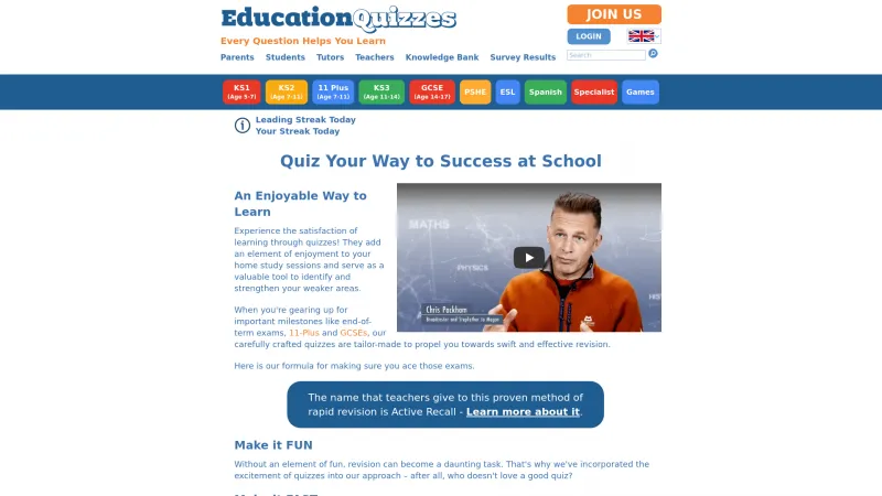 Homepage of Education Quizzes