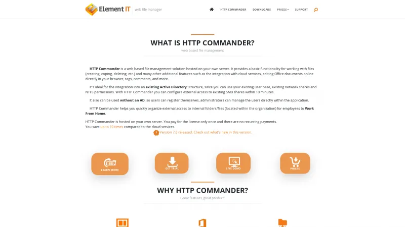 Homepage of HTTP Commander