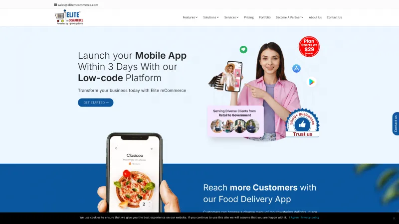 Homepage of Elite m-Commerce