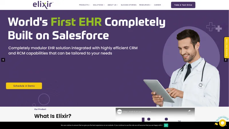 Homepage of Elixir EHR