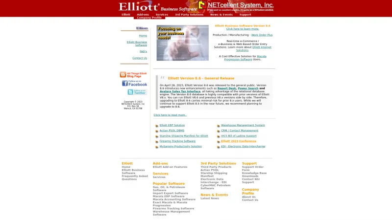 Homepage of Elliott Business Software