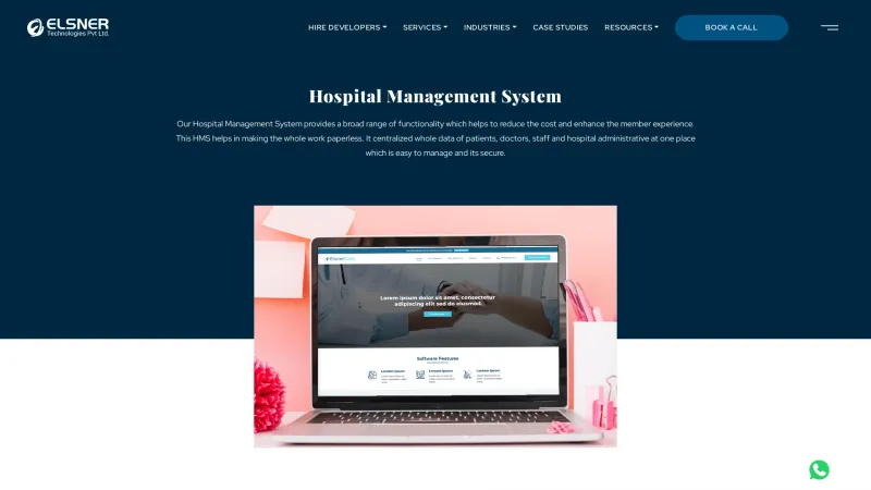 Homepage of Elsner Hospital Management System