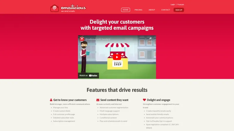 Homepage of Emailicious