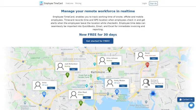 Homepage of Employee TimeCard