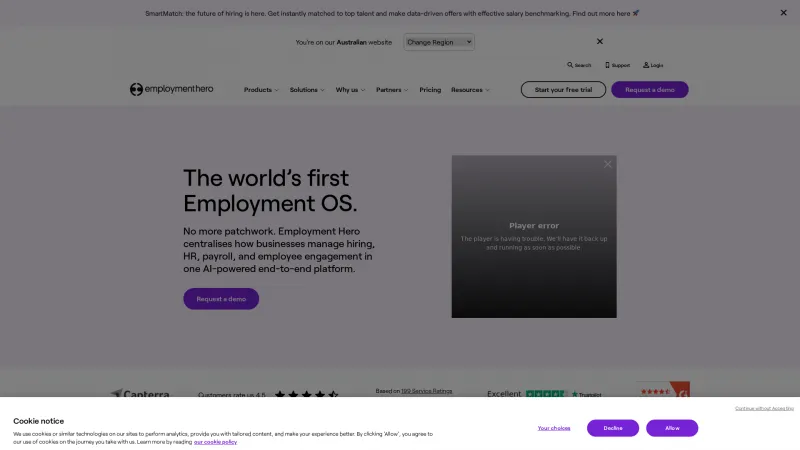 Homepage of Employment Hero