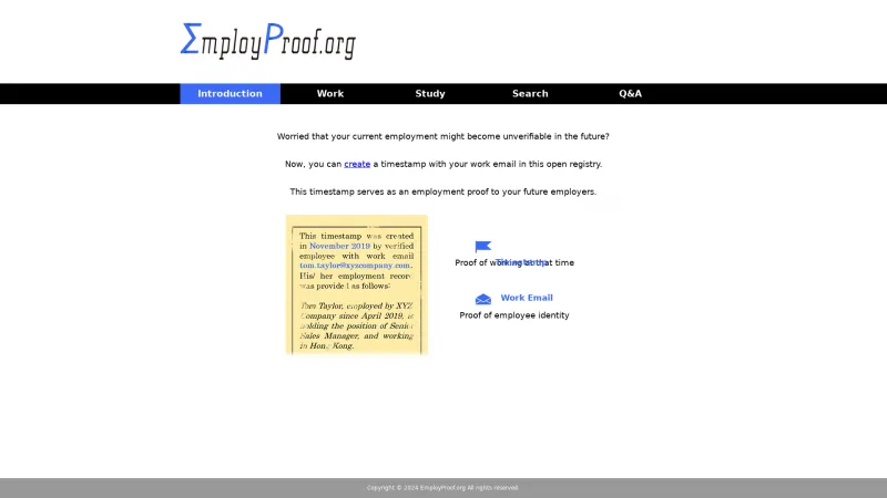 Homepage of EmployProof.org