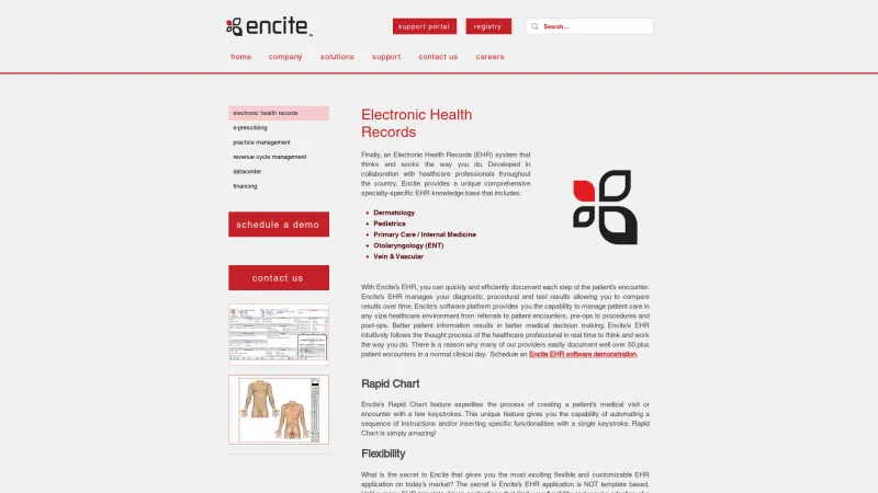 Homepage of Encite EHR