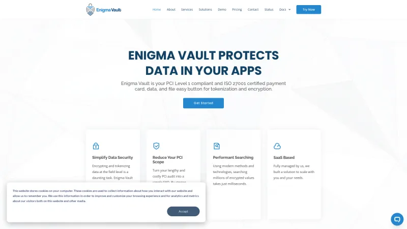 Homepage of Enigma Vault