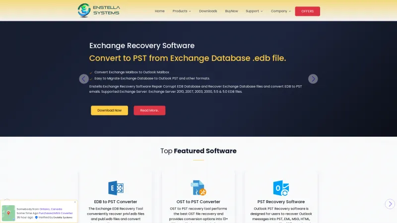 Homepage of Enstella Exchange Recovery Software