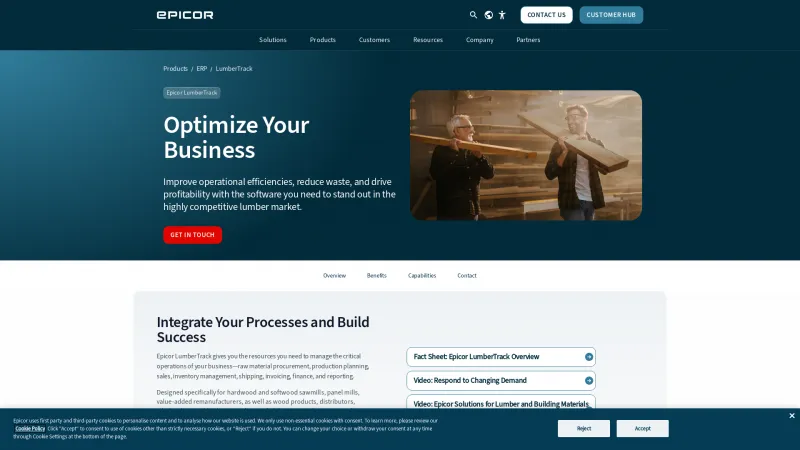 Homepage of Epicor LumberTrack