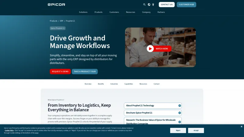 Homepage of Epicor Prophet 21