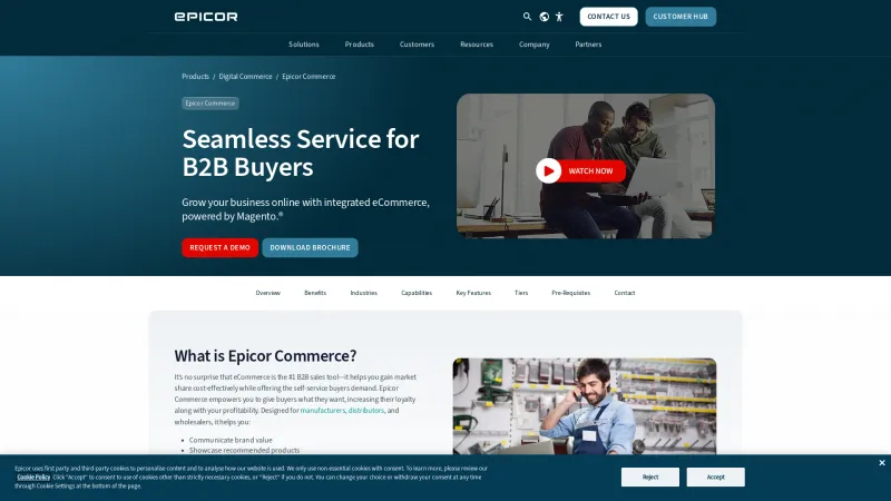 Homepage of Epicor Commerce