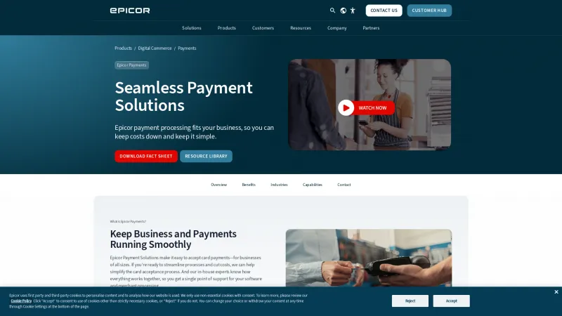 Homepage of Epicor Payment Exchange