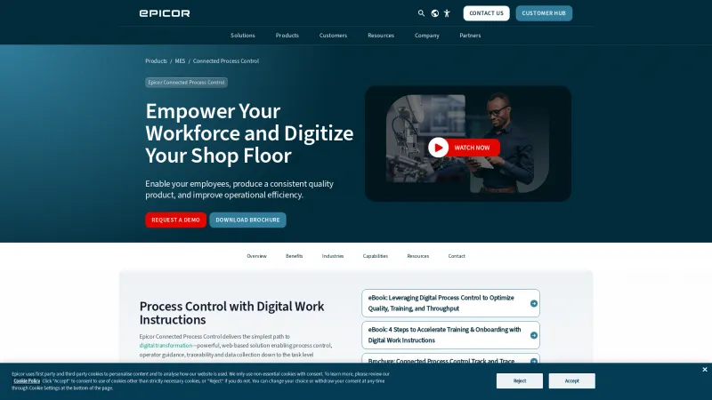 Homepage of Epicor Connected Process Control