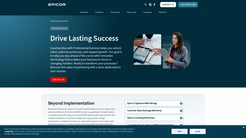 Homepage of Epicor Services