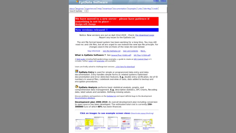 Homepage of EpiData Entry