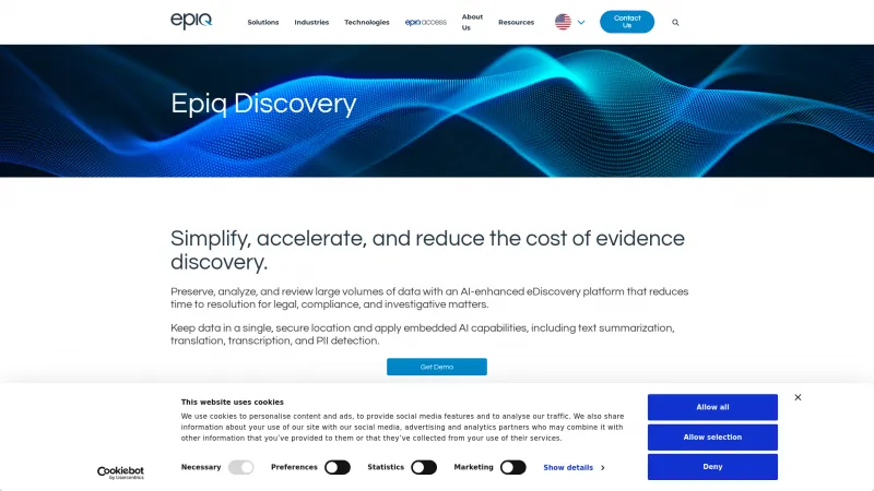 Homepage of Epiq Discovery