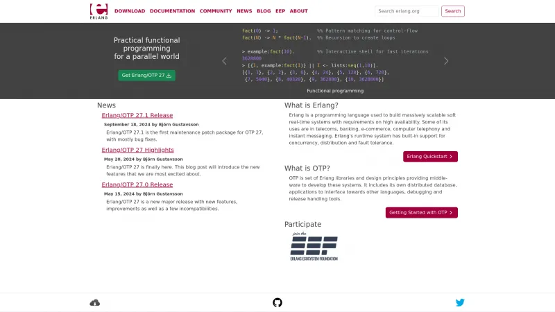 Homepage of Erlang