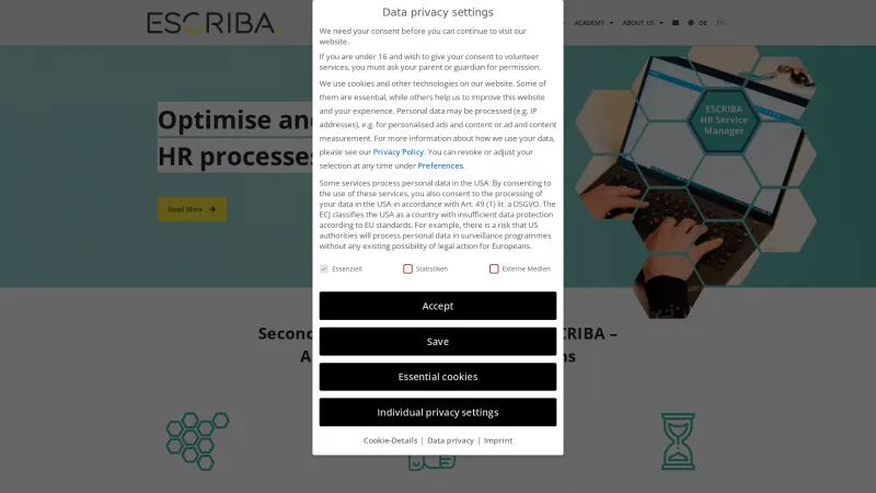 Homepage of ESCRIBA