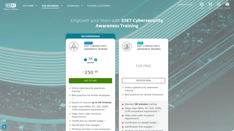 Homepage of ESET Cybersecurity Awareness Training