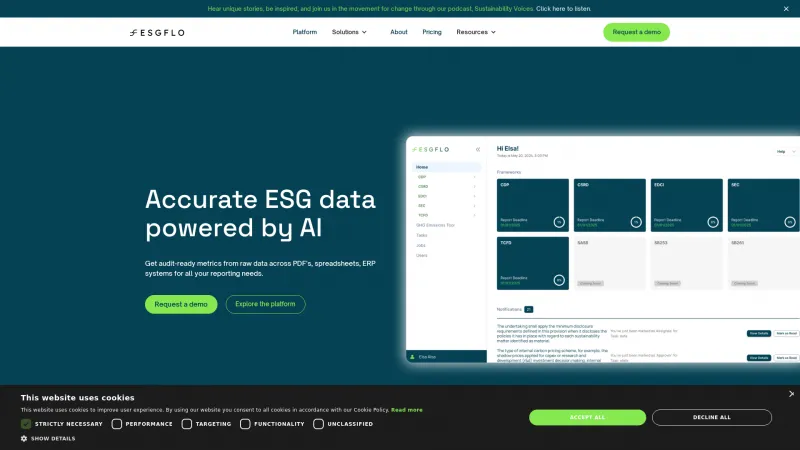 Homepage of ESG Flo