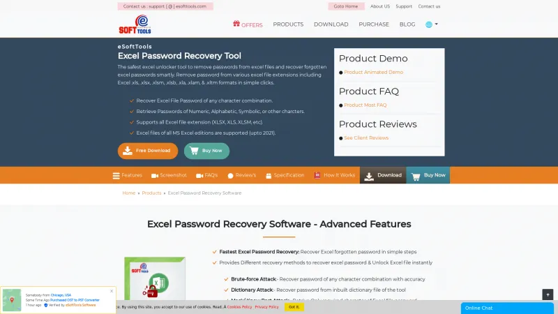 Homepage of Excel Password Recovery