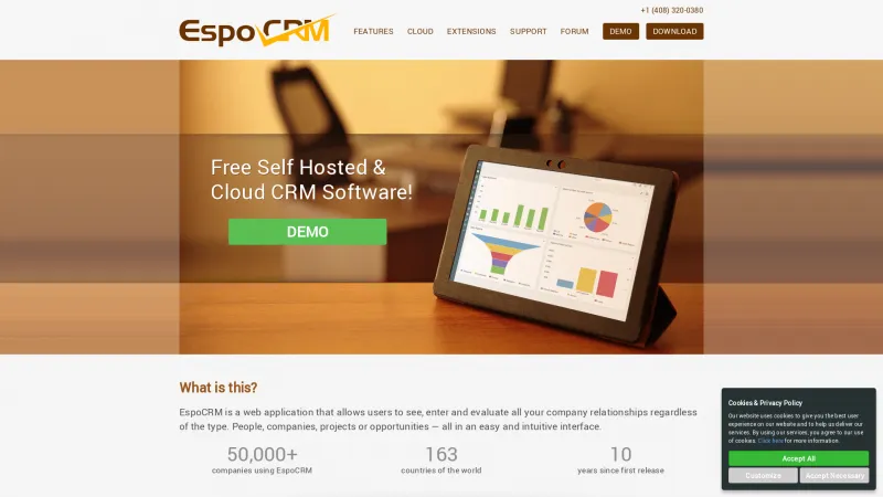 Homepage of EspoCRM