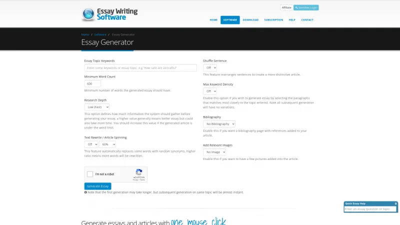 Homepage of Essay Generator