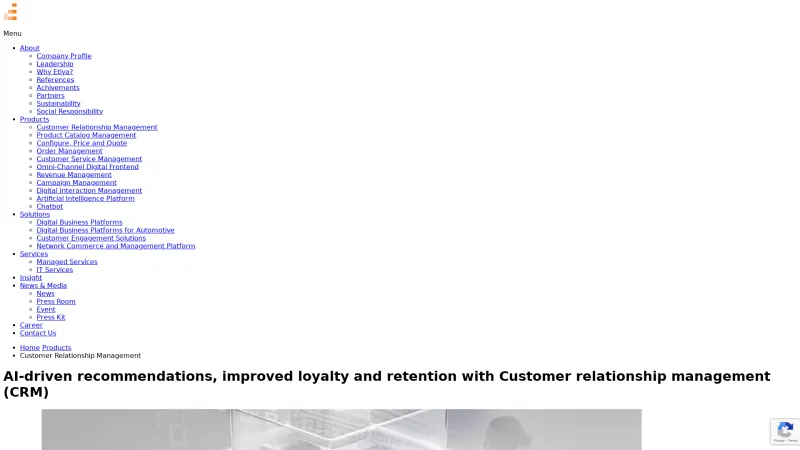 Homepage of Etiya CRM