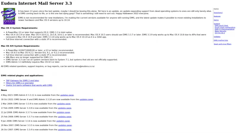 Homepage of Eudora Internet Mail Server