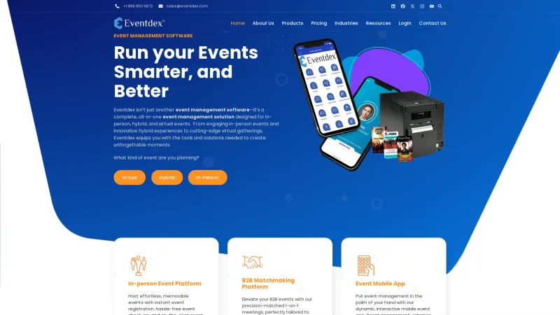 Homepage of Eventdex