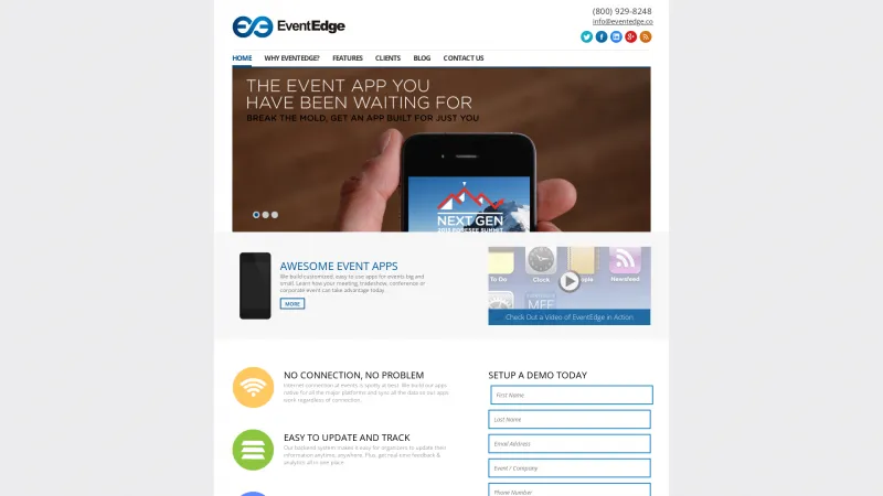 Homepage of EventEdge