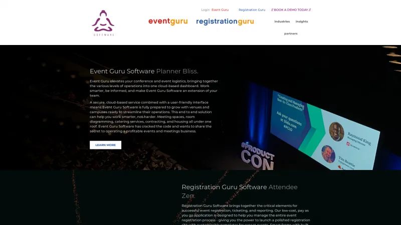 Homepage of Event Guru Software