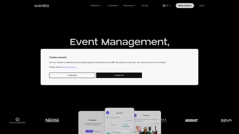 Homepage of Eventtia