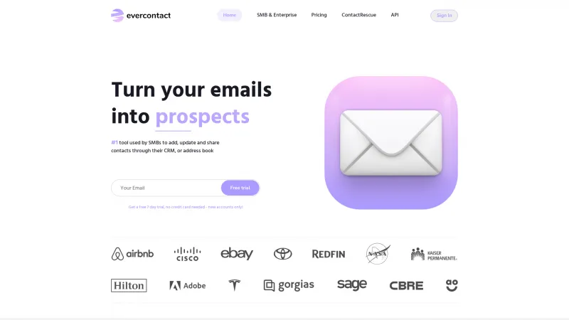 Homepage of Evercontact