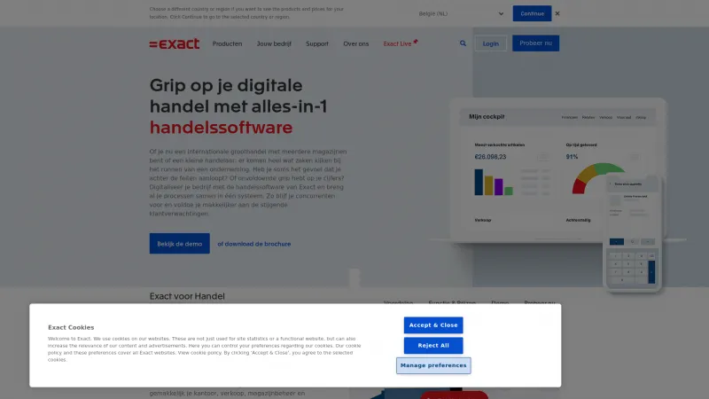 Homepage of Exact voor Handel