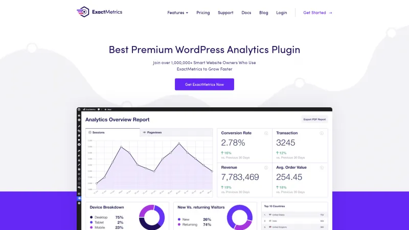 Homepage of ExactMetrics