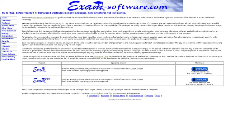 Homepage of Exam Software