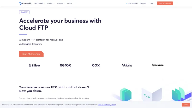 Homepage of ExaVault Cloud FTP