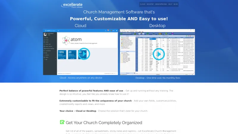 Homepage of Excellerate Church Management Software