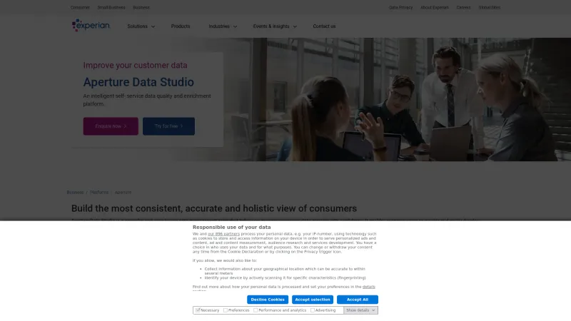 Homepage of Experian Aperture Data Studio