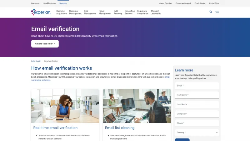 Homepage of Experian Email Verification