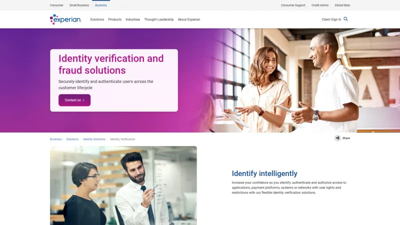 Homepage of Experian Identity Verification