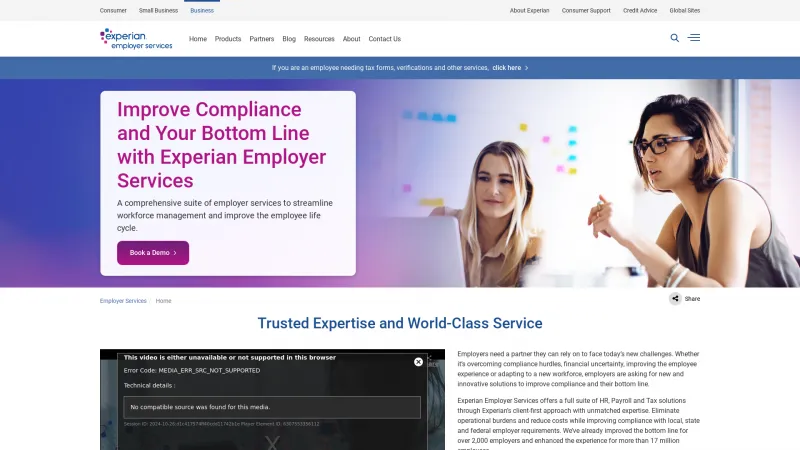 Homepage of Experian Employer Services