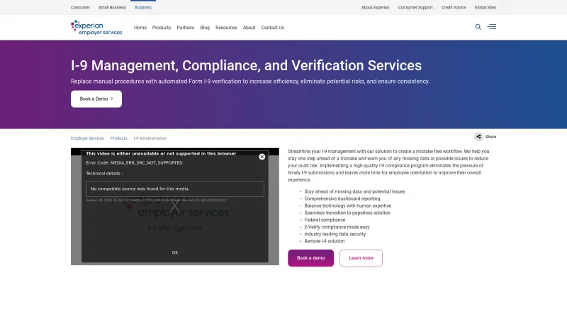 Homepage of Experian I-9 Compliance